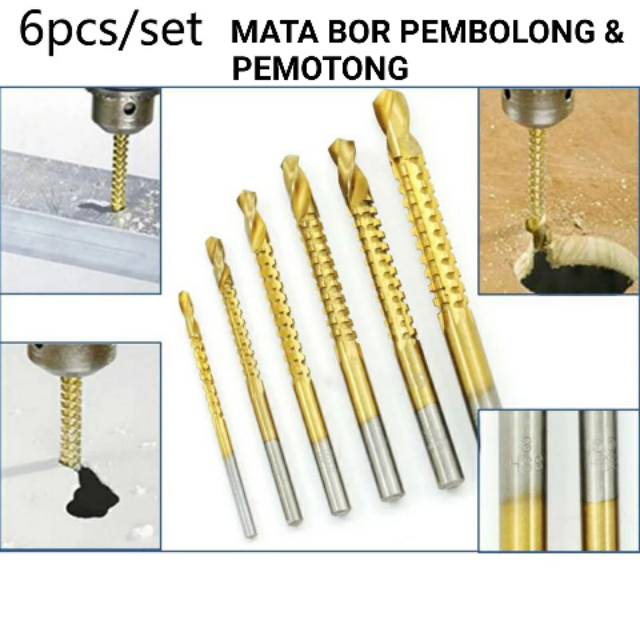 6pcs Mata Bor Pembolong &amp; Pemotong HSS Steel | Shopee Indonesia