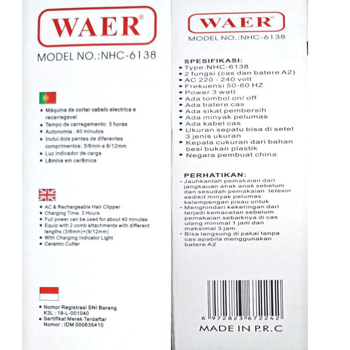 LIMITED EDITION ALAT CUKUR RAMBUT/KUMIS/JENGGOT (HAIR CLIPPER) WAER 6138 |  Shopee Indonesia