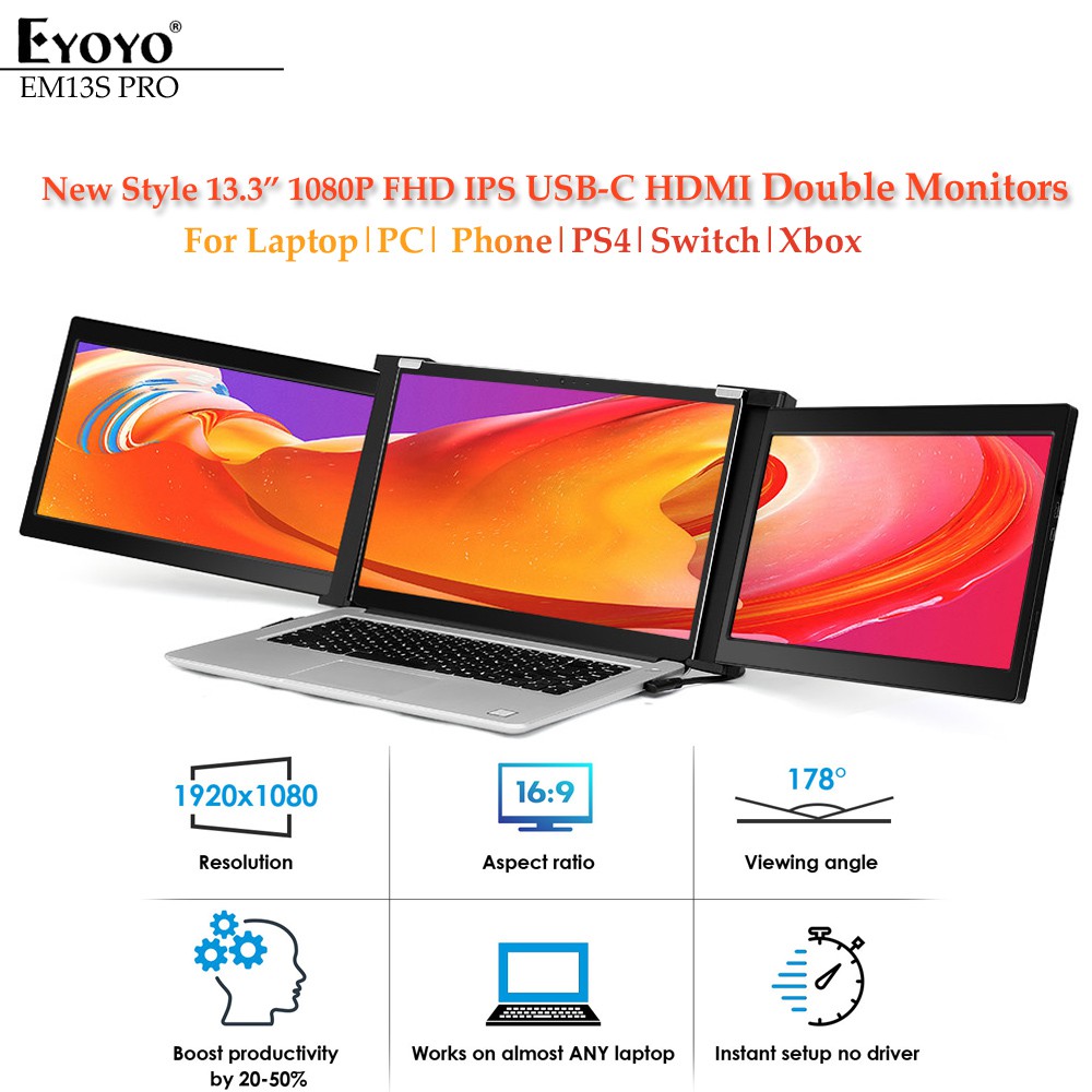 Jual Eyoyo Portable Gaming Monitor Ips 1920X1080 13.3&quot; Type Usb-C Hdmi  Display Fhd Screen For Laptop Pc P Indonesia|Shopee Indonesia