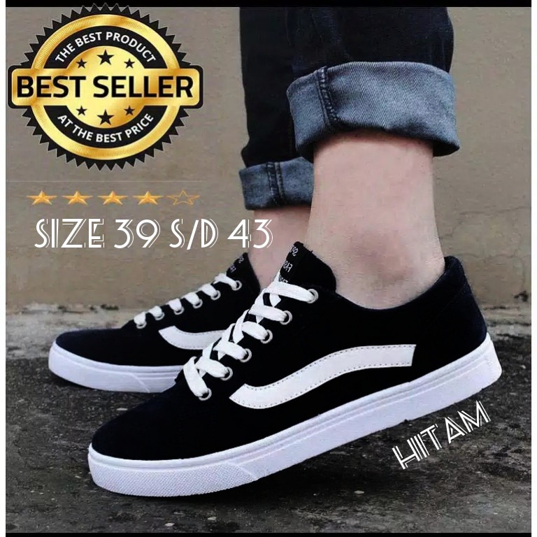 SEPATU VANS OLDSKOOL BLACK WHITE AND NAVY WHITE PRIA WANITA SNEAKERS