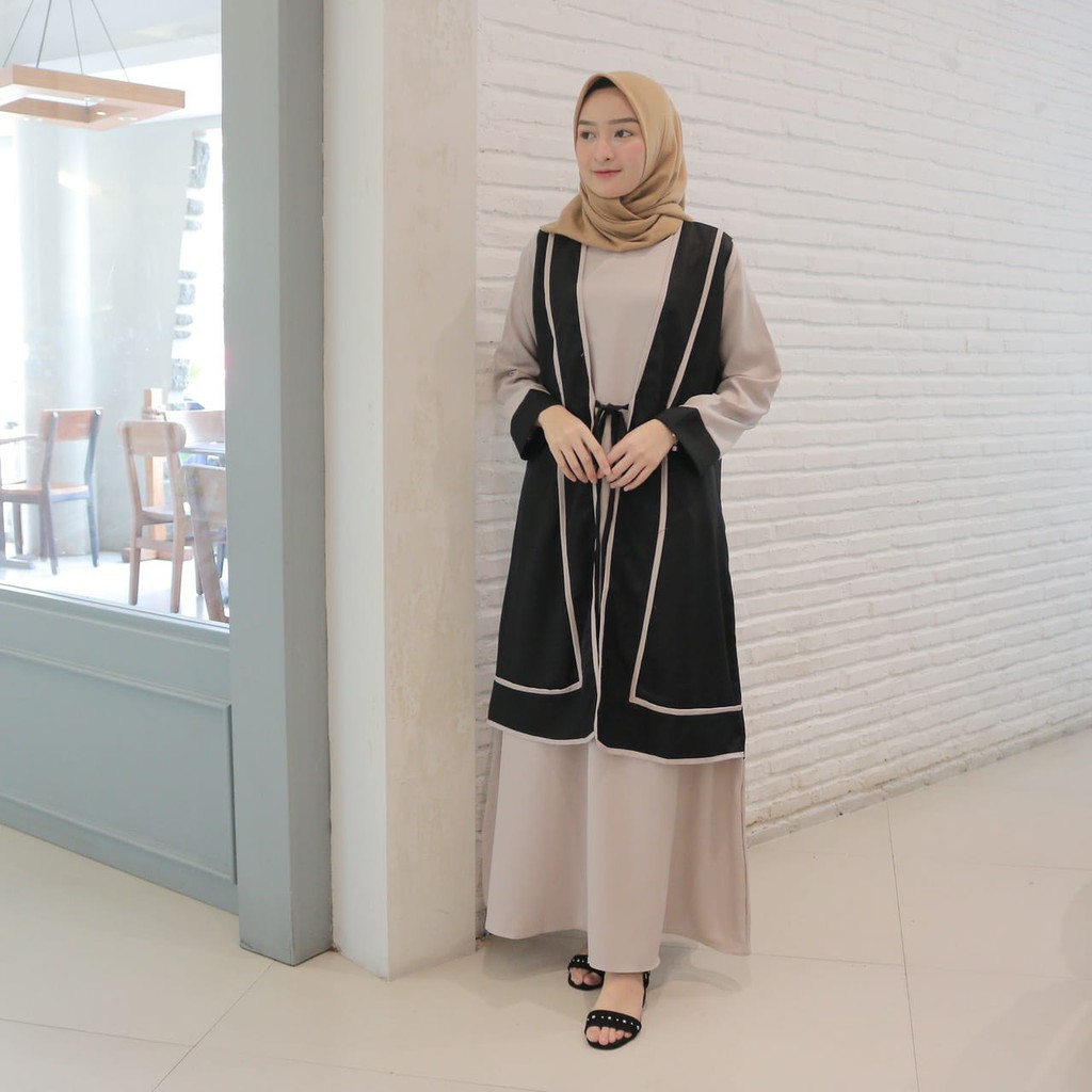 Gamis Hana Abu hitam / Gamis Terbaru / Best Seller / Kekinian / grosir