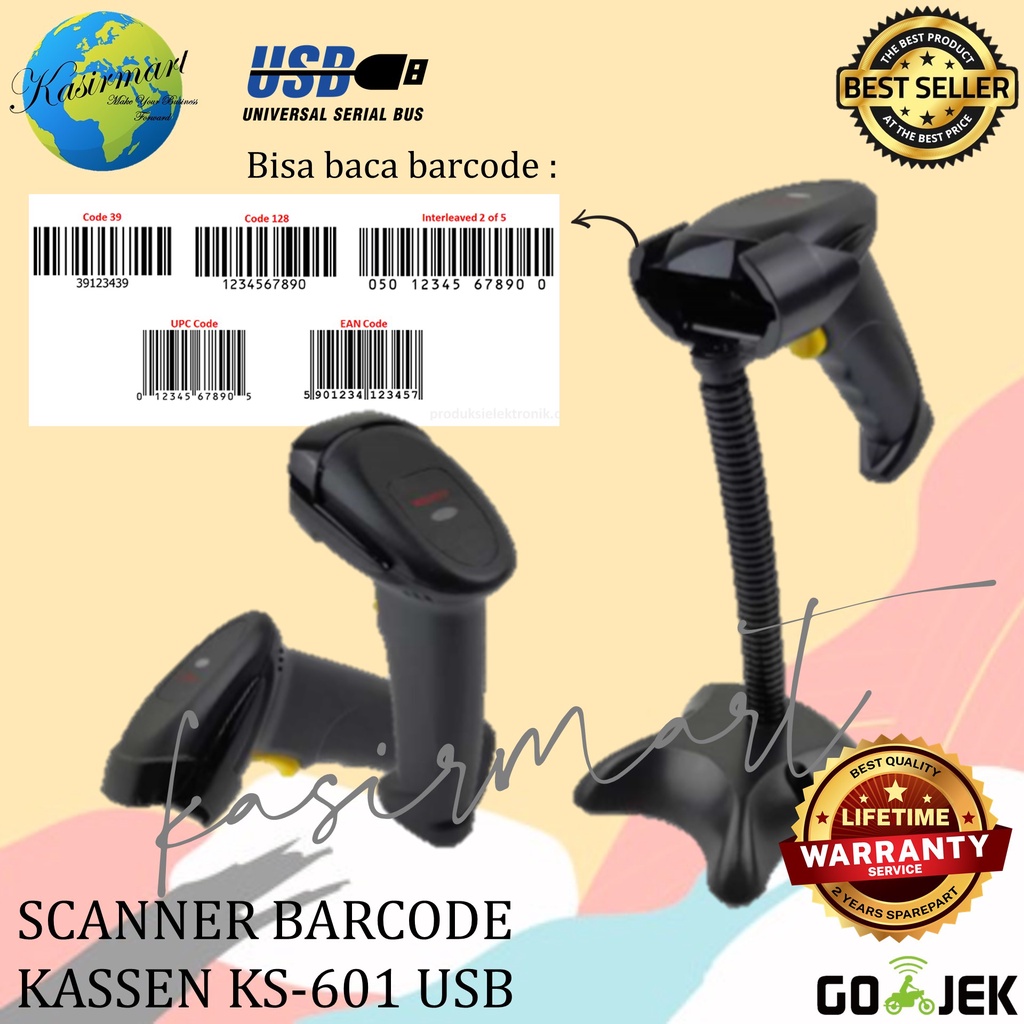 SCANNER BARCODE 1D KASSEN KS601/KS601/KS 601 SETARA PRJ333 STAND USB