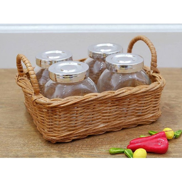 Toples Bumbu Dapur Kaca Ikea Set Keranjang Rotan Isi 4