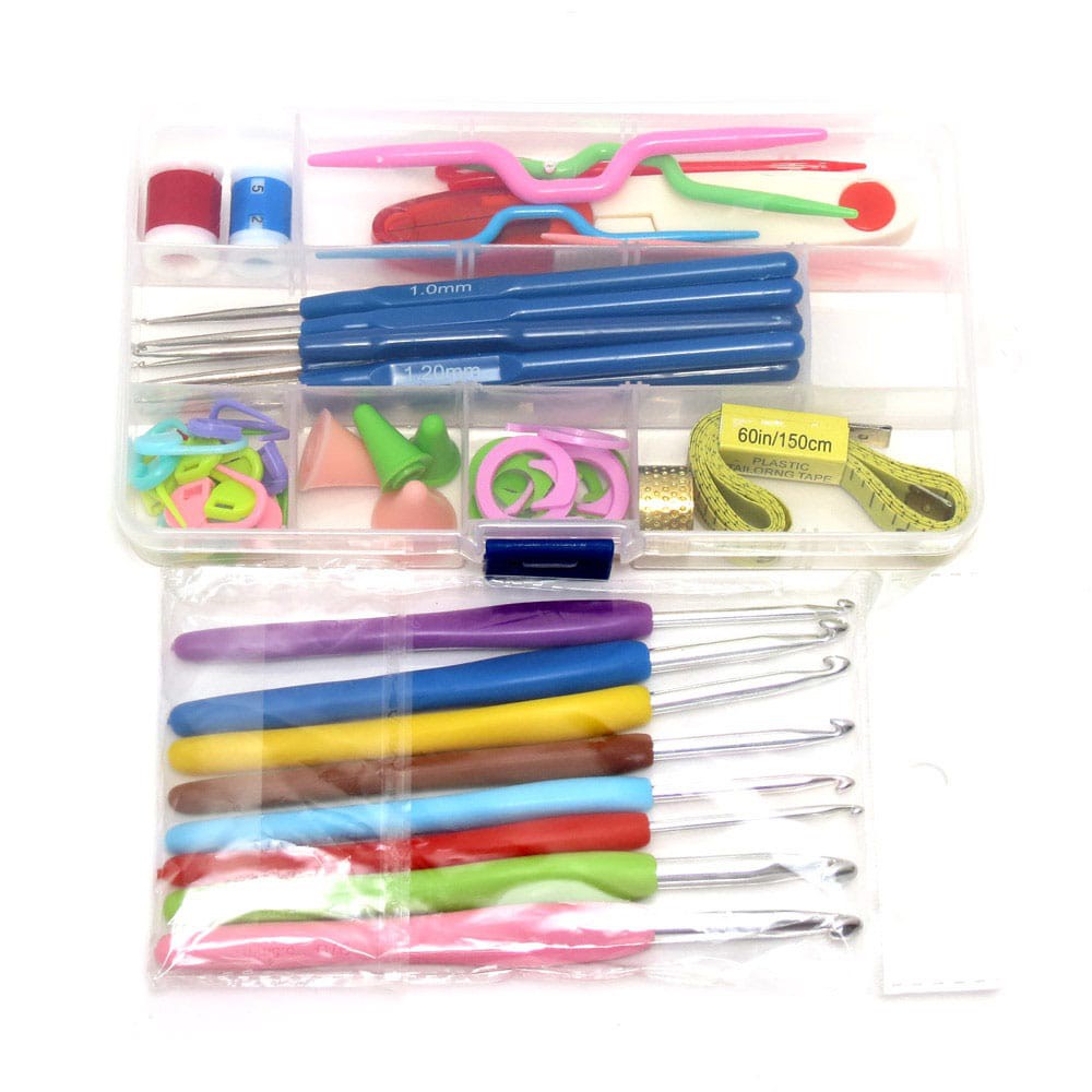 Paket Alat Rajut Aksesoris Lengkap Kotak Plastik Jarum