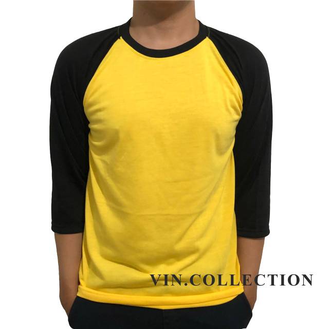 Kaos polos raglan 3/4 pria wanita - kuning kenari kombinasi hitam | Shopee  Indonesia
