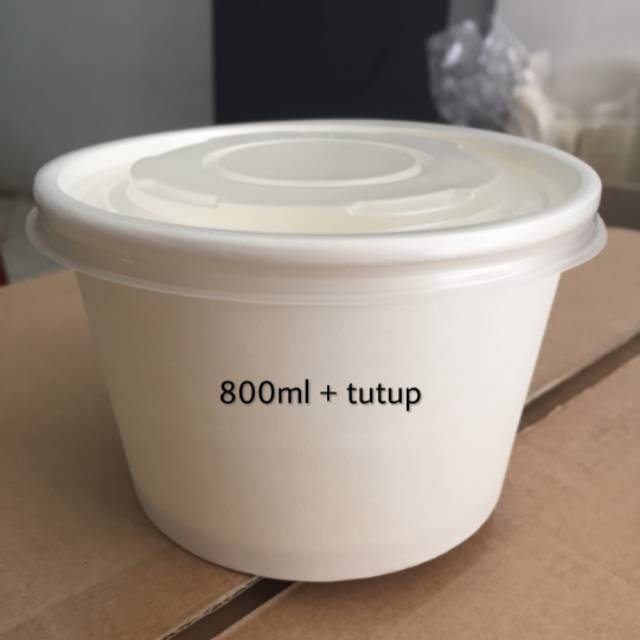 Jual PAPER BOWL 800ml + Tutup / Rice Bowl 28oz FOODGRADE (Per Slop isi