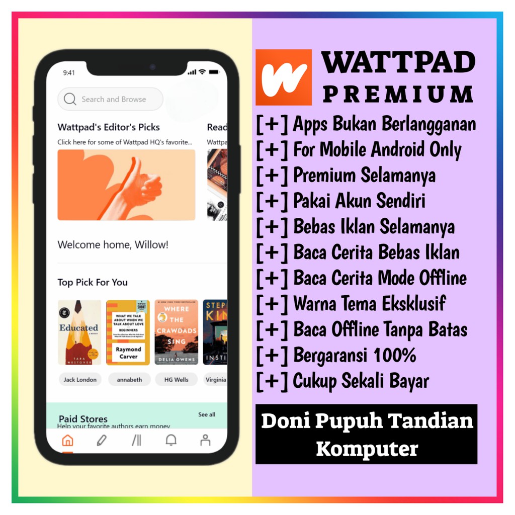 Wattpad Premium Baca Cerita Tanpa Iklan Mobile Android Full Garansi (Wajib Baca Deskripsi Produk