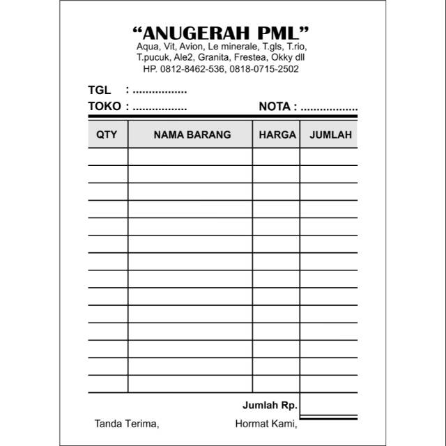 Contoh Nota Konter Hp