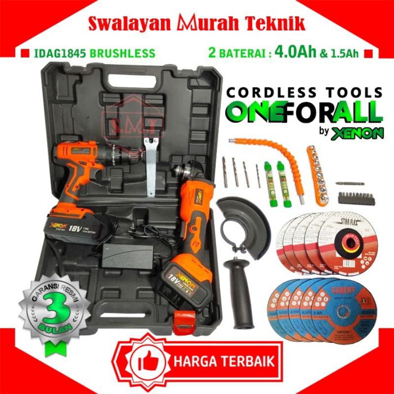 XENON IDAG1845B MESIN BOR BETON GERINDA BATERAI XENON CORDLESS IMPACT DRILL GRINDER SET