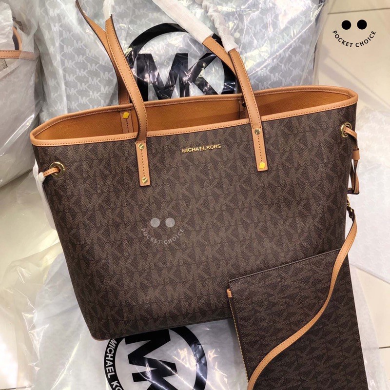 Jual Michael Kors Tote 2 In 1 Bag Pouch Signature Canvas Brown Color Tote Bag // Tas Tote Mk | Shopee Indonesia