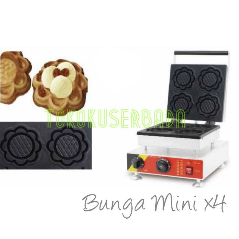 Jual Mesin Waffle Maker Cetak & Panggang Listrik (Bentuk Bunga Mini x4