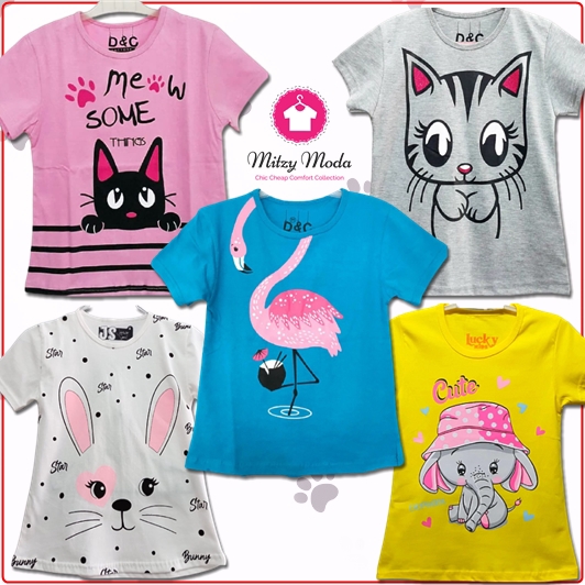 Jual Kaos Anak Perempuan Kucing Flamingo Baju Atasan Karakter Anak