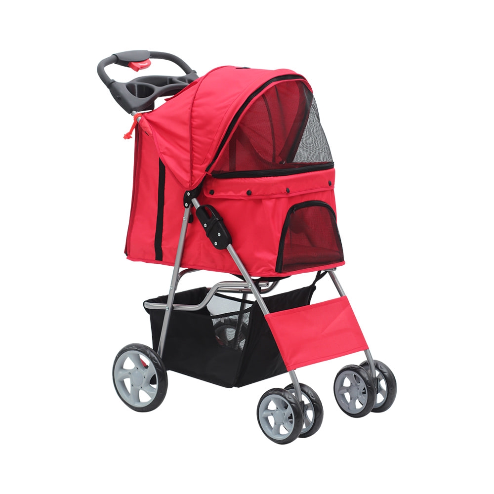 Pawise Stroller Hewan 4 Roda 68X46X100Cm Merah Shopee
