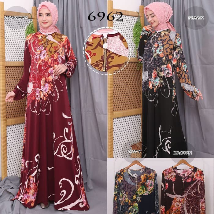 Baju Gamis Wanita Terbaru Gamis Jumbo Jersey Korea 4L 6962 Hitam, 4L