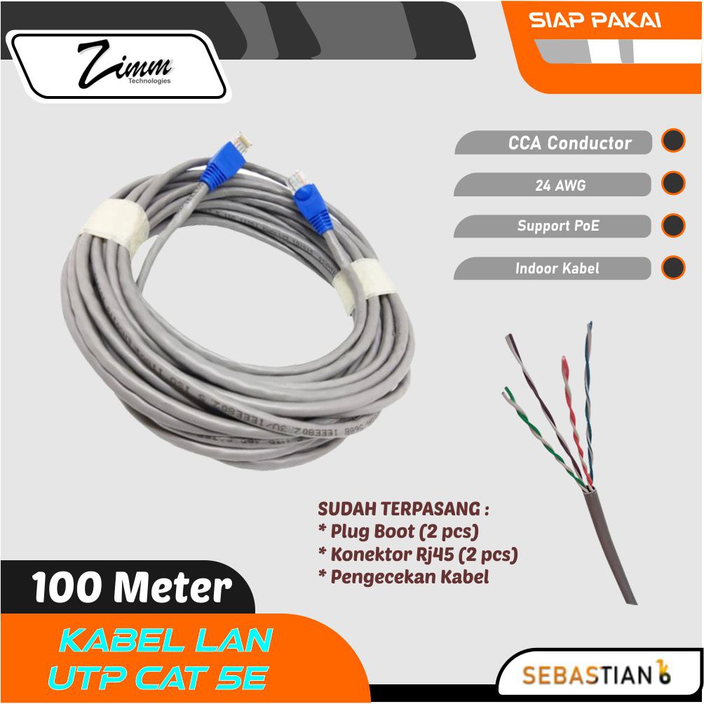 Kabel LAN 100 Meter Kabel LAN UTP CAT 5e 100M Kabel UTP FTP Siap Pakai |  Shopee Indonesia