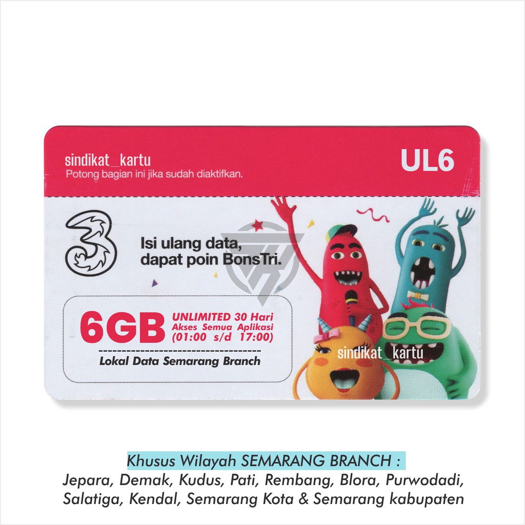 Voucher TRI UL6 / Unlimited + 6GB 30Hari (Semarang Branch) Shopee Indonesia