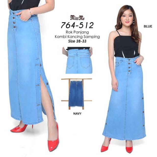 ROK JEANS WANITA PANJANG KANCING SAMPING 2 IN 1 Shopee