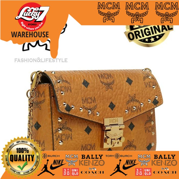 Jual MCM Millie Flap Crossbody Studded Outline Cognac Visetos 100