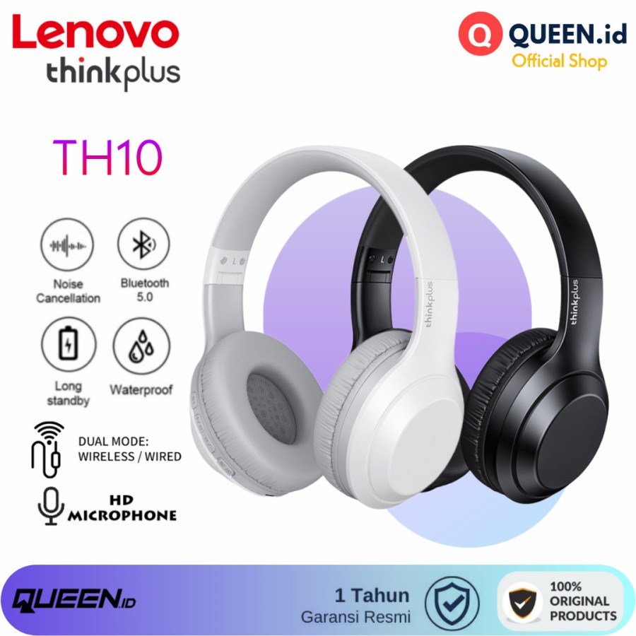 Jual Lenovo TH10 Headset Bluetooth 5.0 Wireless Wired Dual Mode Stereo