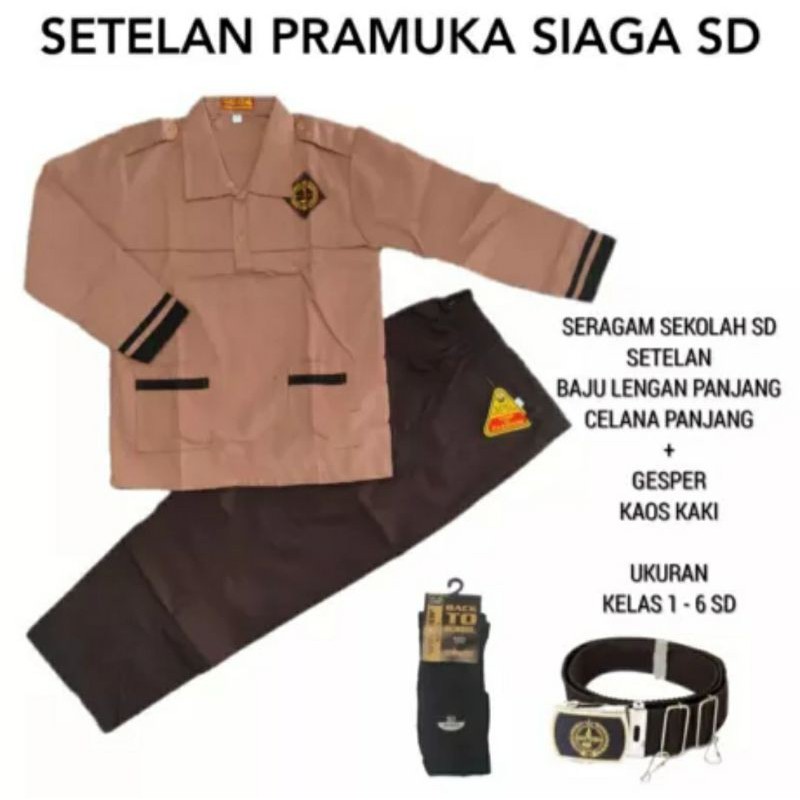 Jual setelan seragam pramuka siaga laki laki lengan panjang pakaian sekolah  sd Indonesia|Shopee Indonesia