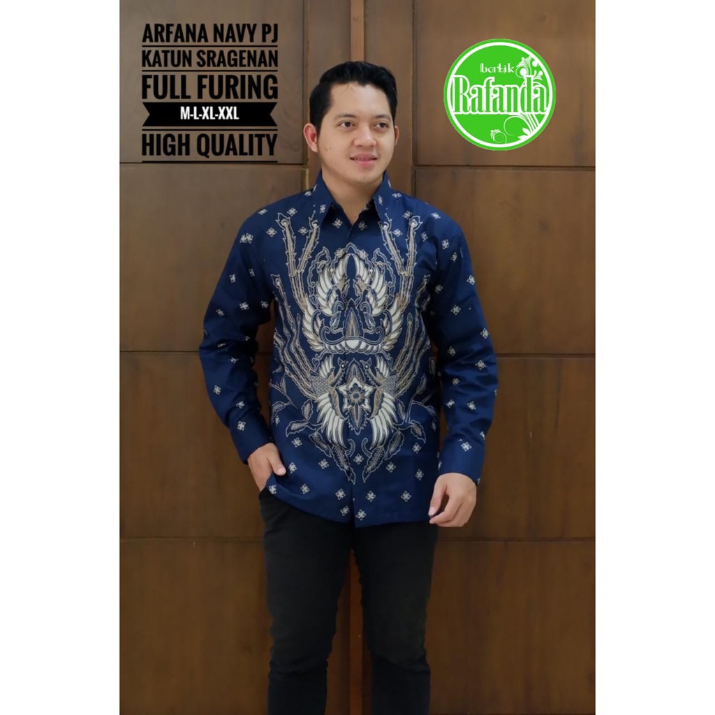 Jual Arfana Navy kemeja batik pria modern asli solo atasan batik by rafanda