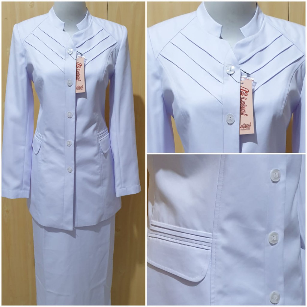 Jual Blazer baju kerja kantor seragam perawat baju perawat baju dinas ASN seragam  putih Indonesia|Shopee Indonesia