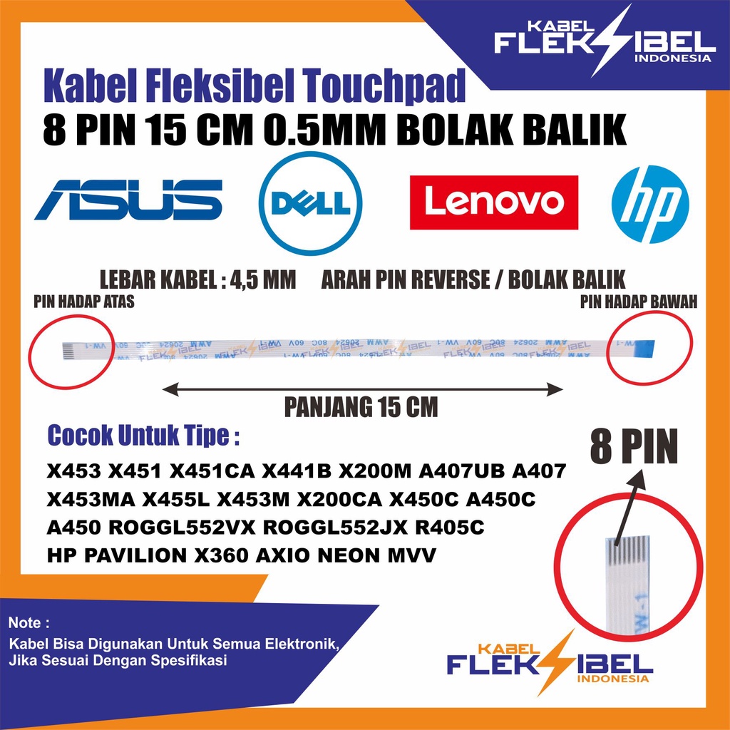 Jual Kabel Fleksibel Touchpad Laptop Asus X453M X441S X455L 8 Pin 15 CM