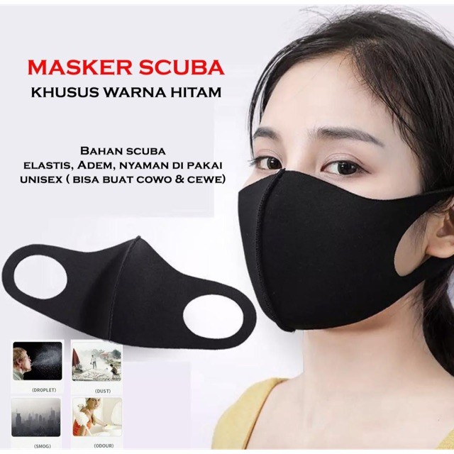 CR MB124 Mask Masker Mulut Korea Hitam Bahan Scuba / Masker Motor Anti Bakteri Bisa Di Cuci