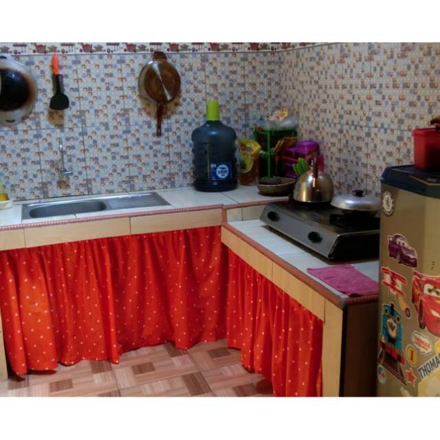 Gorden bawah kompor/Gorden kolong dapur/Gorden meja dapur bahan katun