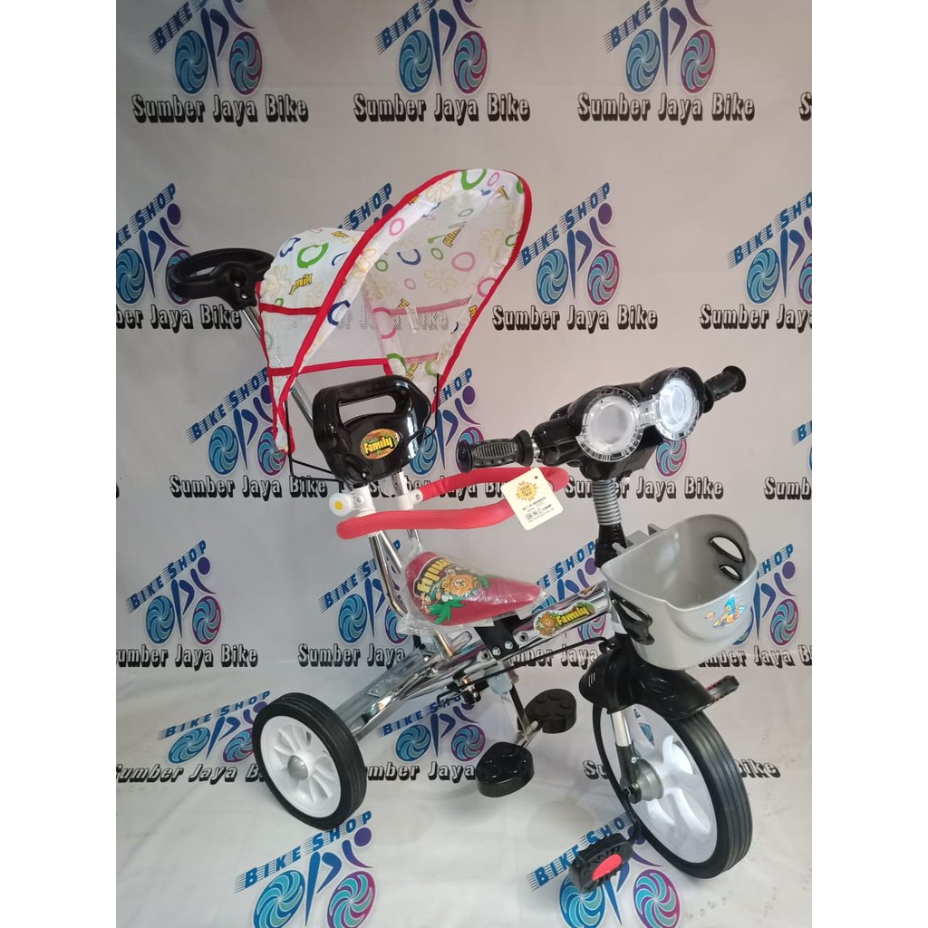 SEPEDA ANAK RODA TIGA FAMILY STAINLIS MUSIC DORONGAN ALAS KAKI JAGAAN