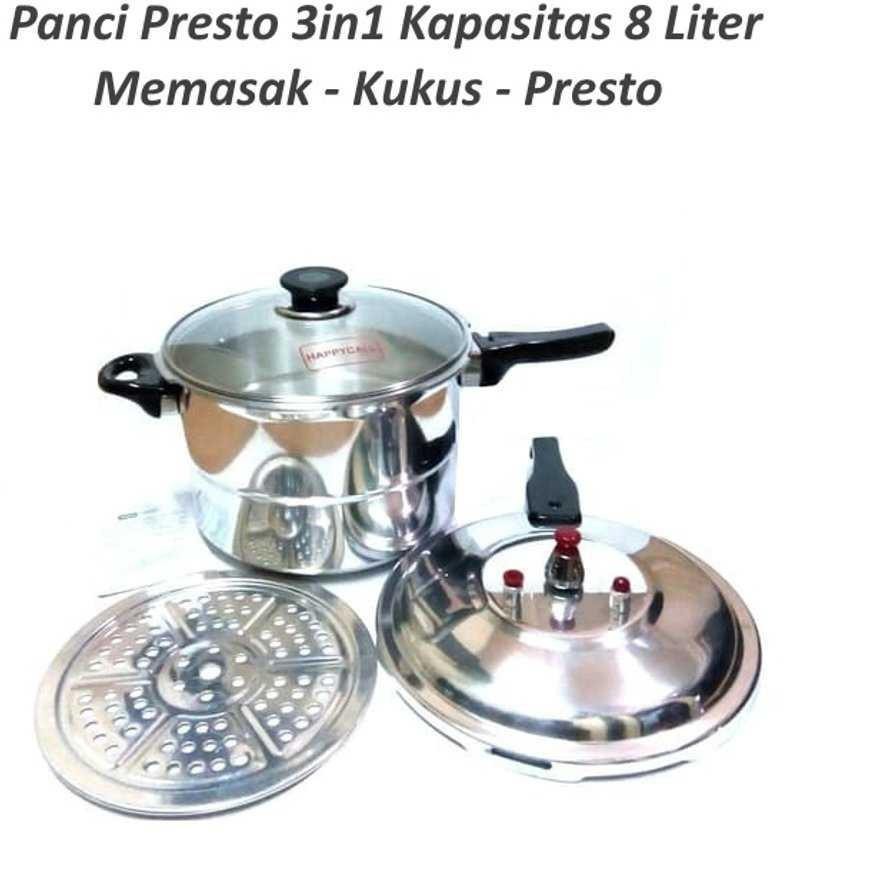 DFY Panci Presto 8 Liter + Tutup Kaca Dan Steamer/Kukusan HC MOEGEN