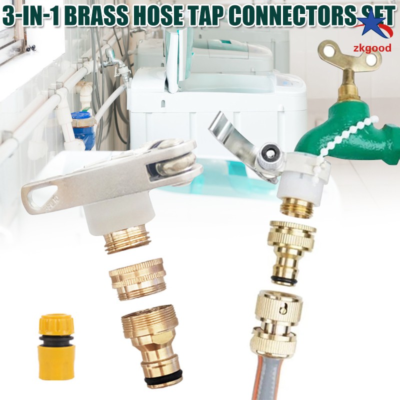 Universal 3In1 Brass Hose Tap Connectors Set Vintage Faucet Adapter