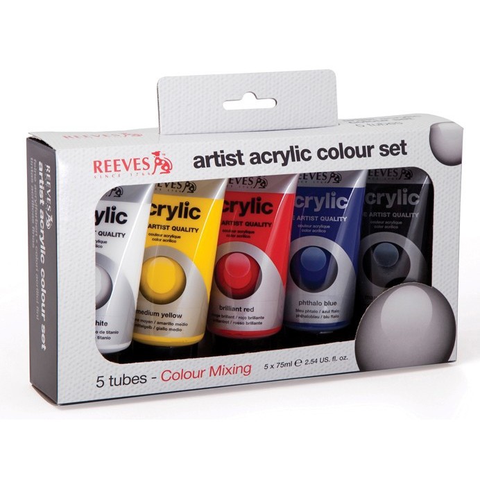 Reeves Acrylic Colour Fine Artist Set 5 x 75ml Shopee Indonesia