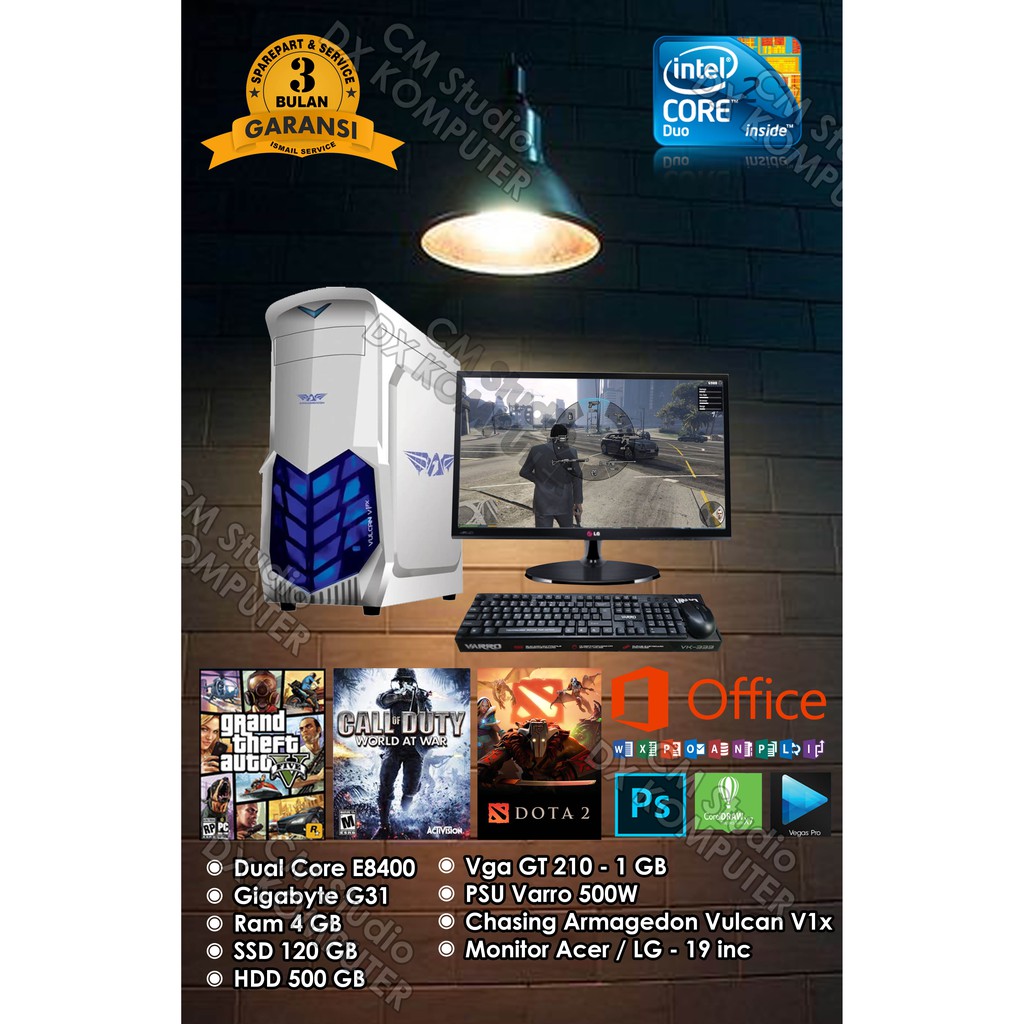 PC Rakitan Gaming Komplit Siap Pakai Intel Core 2 Duo E8400 DX