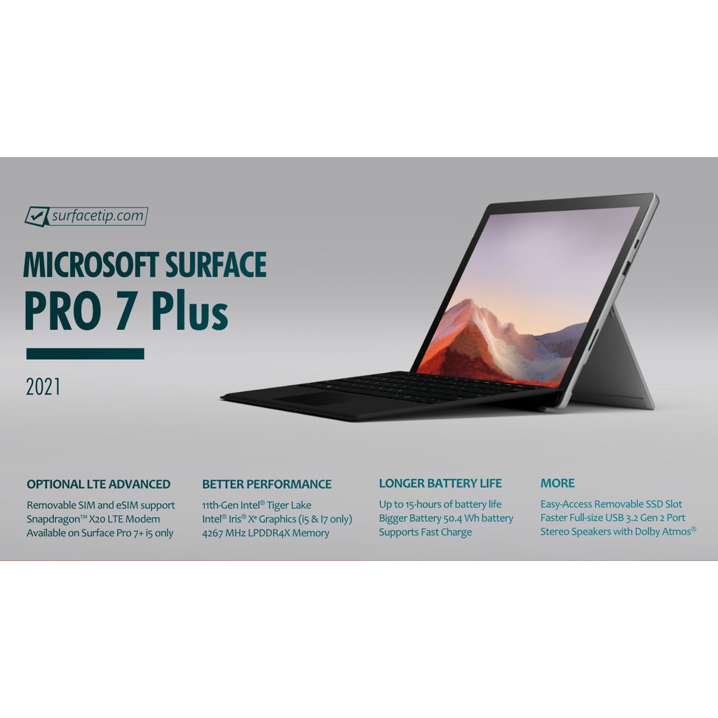 Jual Microsoft Surface Pro 7 Plus Intel Core I5 / I7 Ram 16Gb 8Gb / 256Gb 512Gb Ssd Black / Platinum | Shopee Indonesia