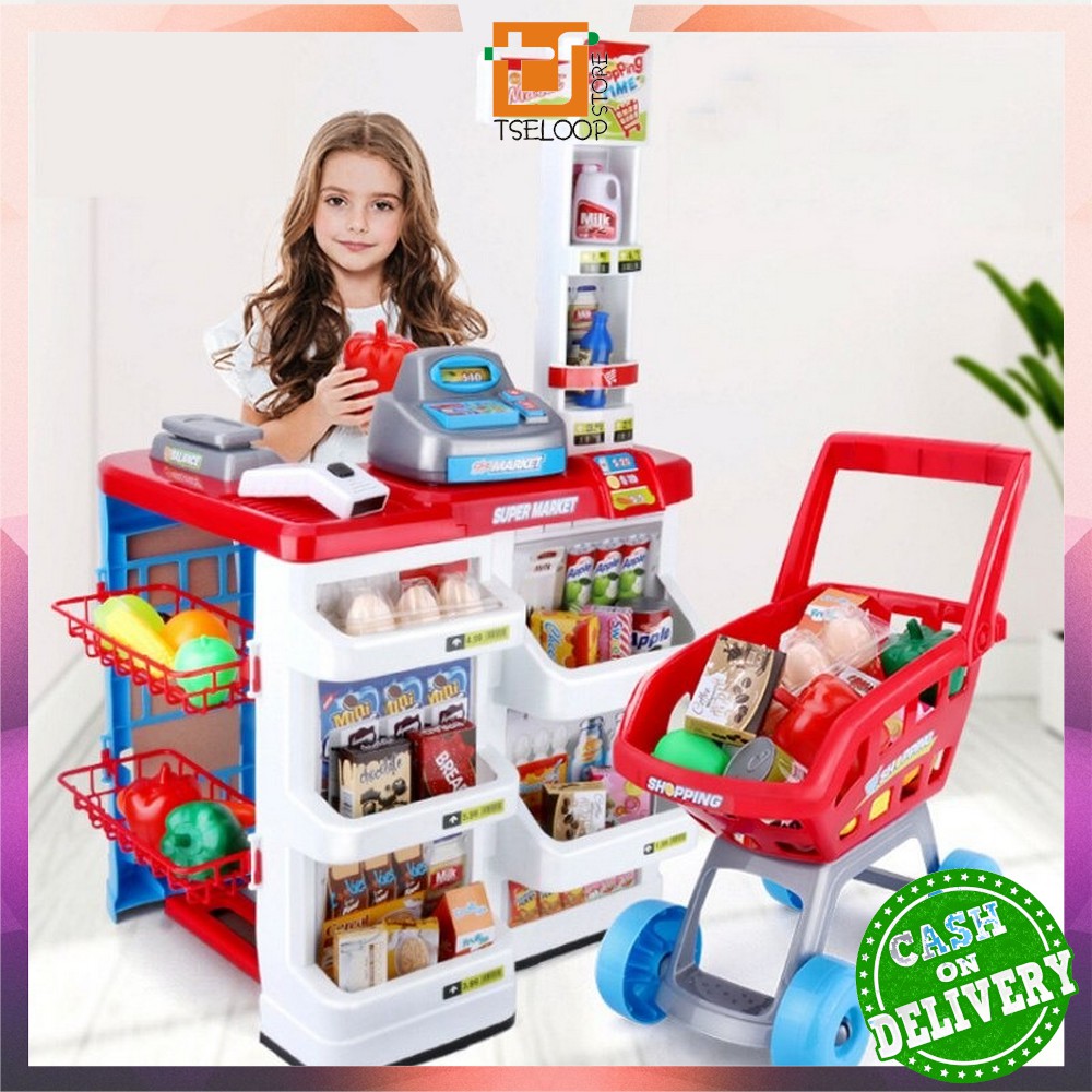 Jual Ofm-M44 Mainan Anak Home Supermarket Jumbo + Trolley Belanja Cash Register Mainan Kasir Kasiran | Shopee Indonesia