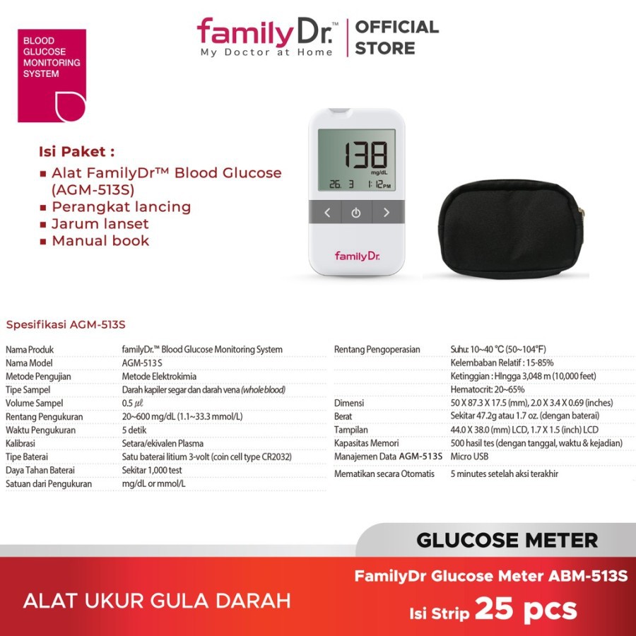 Jual Familydr. Glucose Agm- 513 | Familydr Gluco Meter Alat | Familydr Gluco Strip (25T) Indonesia|Shopee Indonesia