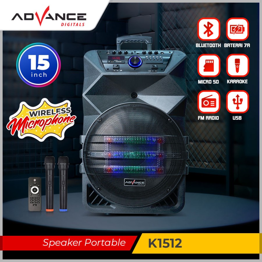 Jual Speaker Portable Advance K1512 15" free 2 Mic Wireless Shopee