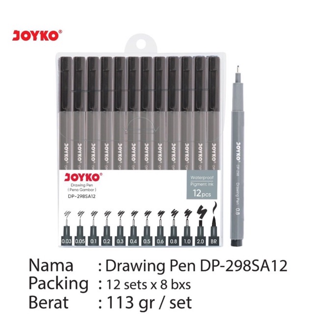 Jual Drawing Kaligrafi Pen Joyko DP298sa12 (1 set 12 pcs) Dp298sa12