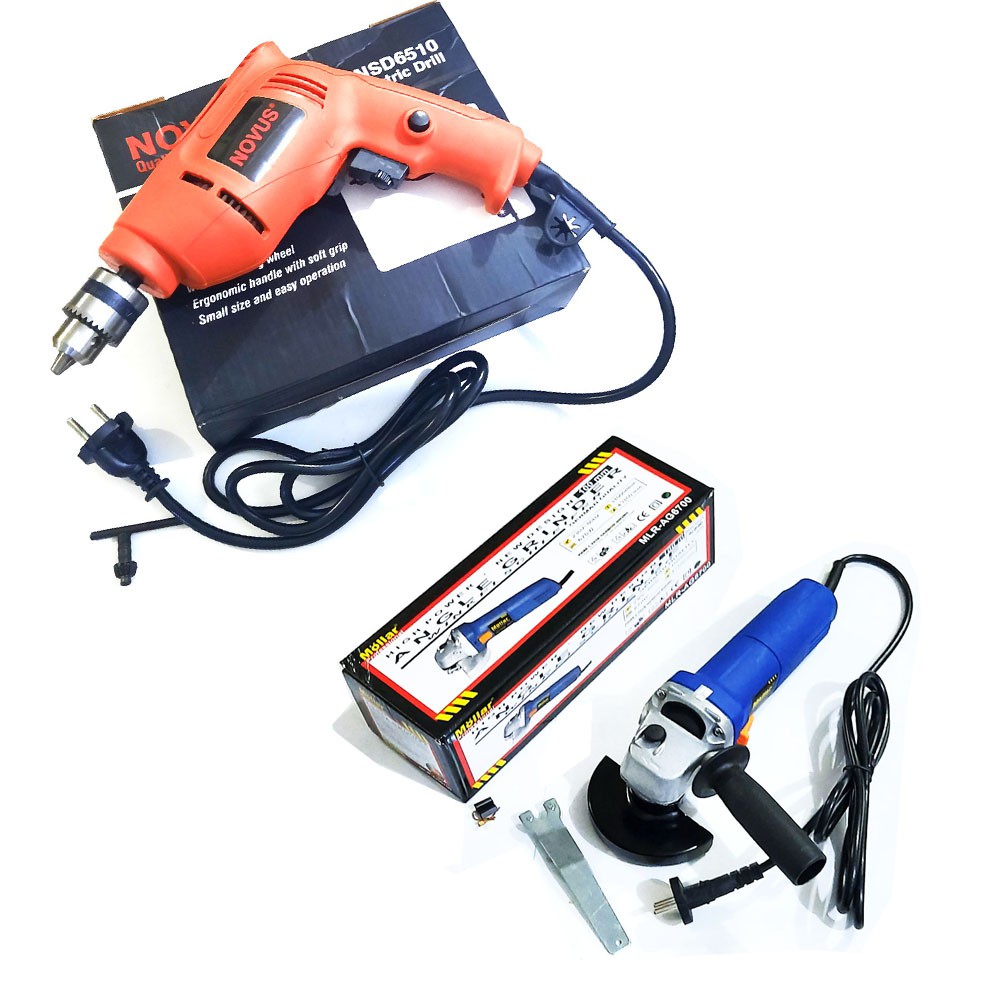 (2 ITEM) Paket Mollar Angle Grinder Mesin Gerinda AG6700 +NOVUS Mesin Bor Besi Kayu 10mm Bolak