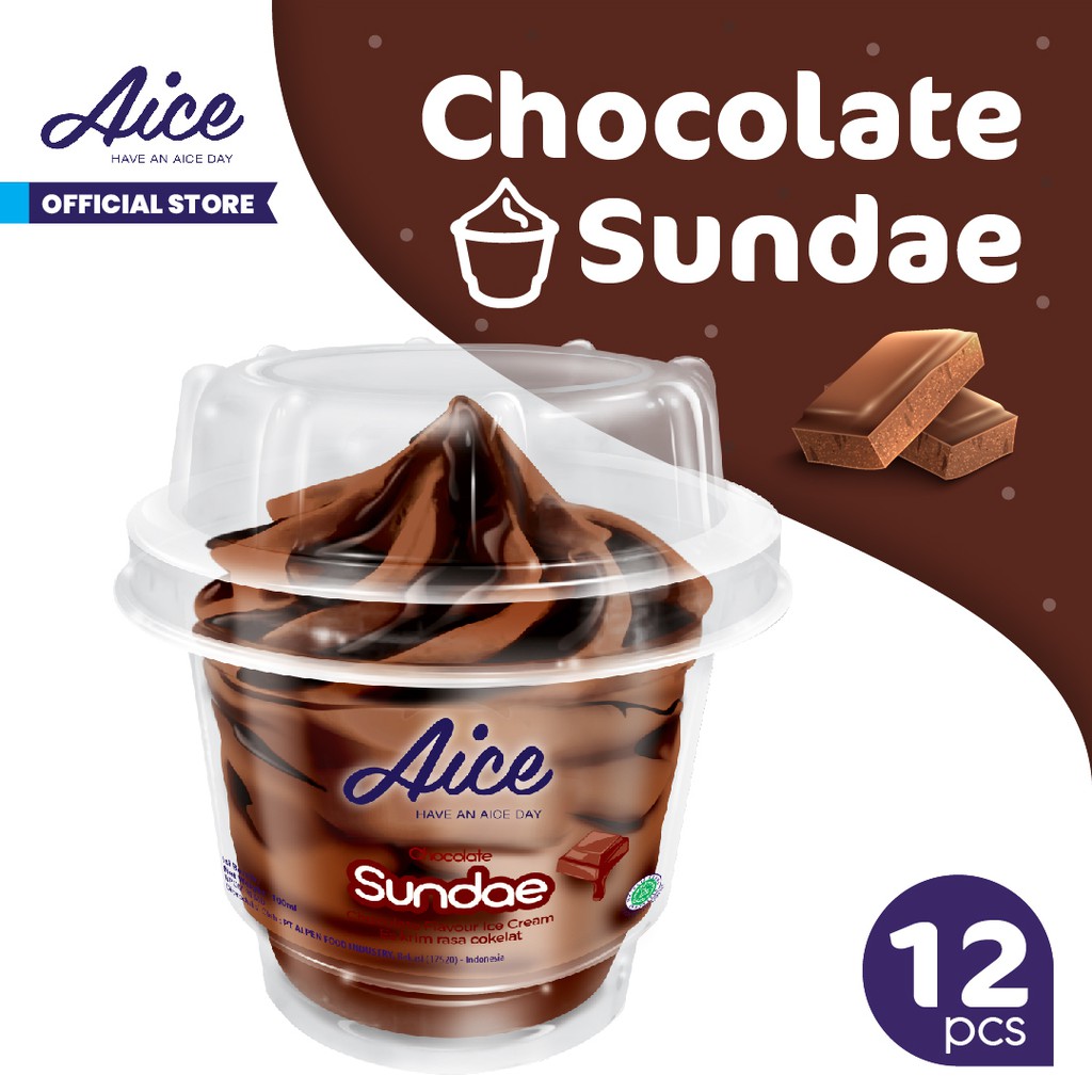 Jual Aice Ice Cream Chocolate Sundae Cup Es Krim 12pcs Shopee Indonesia
