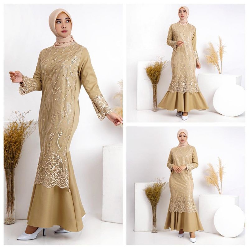 Jual Gamis Brukat Lebaran Pesta Coklat Susu | Shopee Indonesia