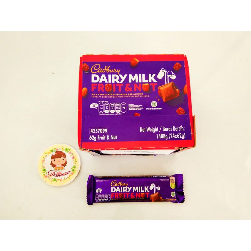 Jual eceran coklat Cadbury dairy milk 62 gr hazelnut fruit and nut