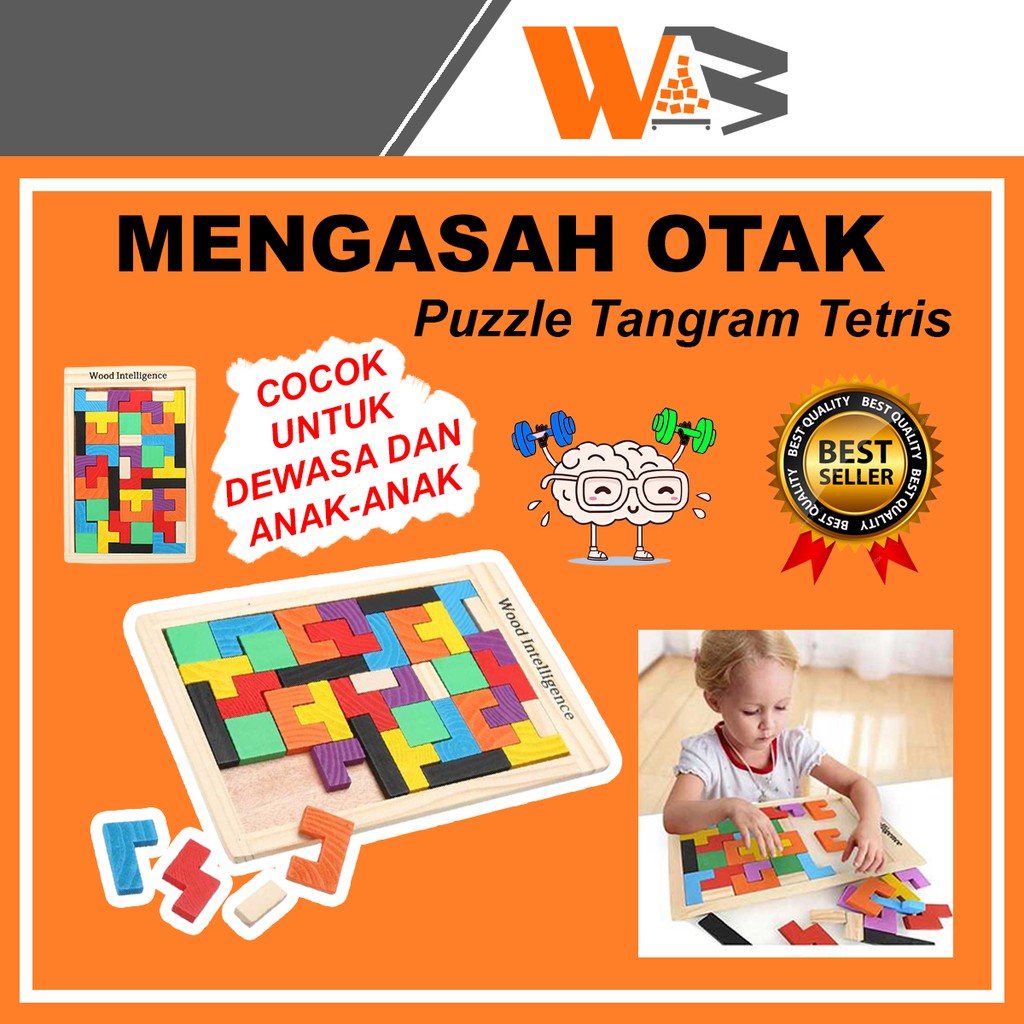 Mainan Edukasi Anak Puzzle Tangram Tetris Kayu Board Game