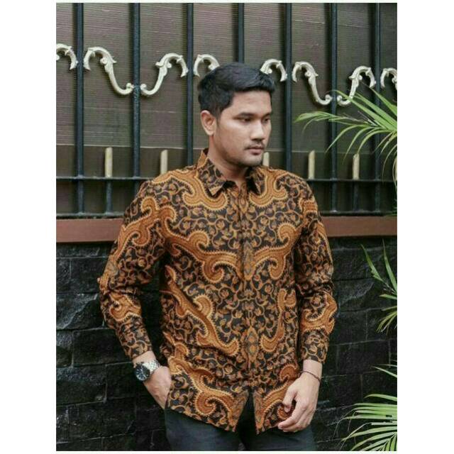 Jual Kemeja Batik Kerja Warna Coklat Muda Kemeja Batik Kantor | Shopee Indonesia