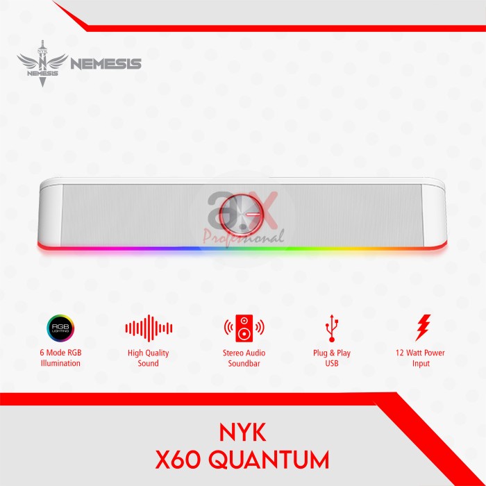Jual Speaker Gaming Stereo Soundbar Gaming RGB NYK X60 Quantum Putih