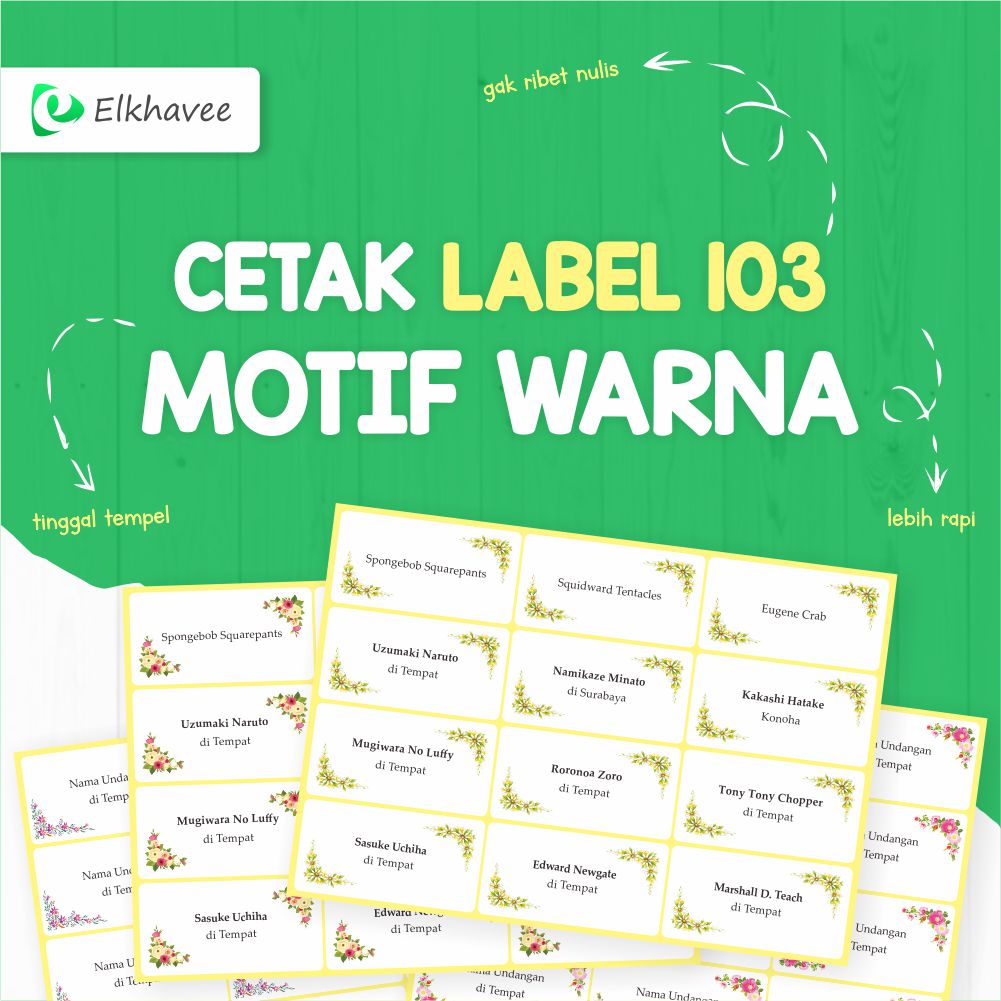 Jual Cetak / Print Sticker Label Nama Undangan Motif Warna / Label 103