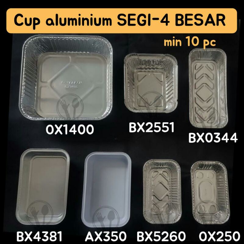 Jual CUP ALUMUNIUM PERSEGI PANJANG KOTAK PUDING PERSEGI TRAY ALUMUNIUM