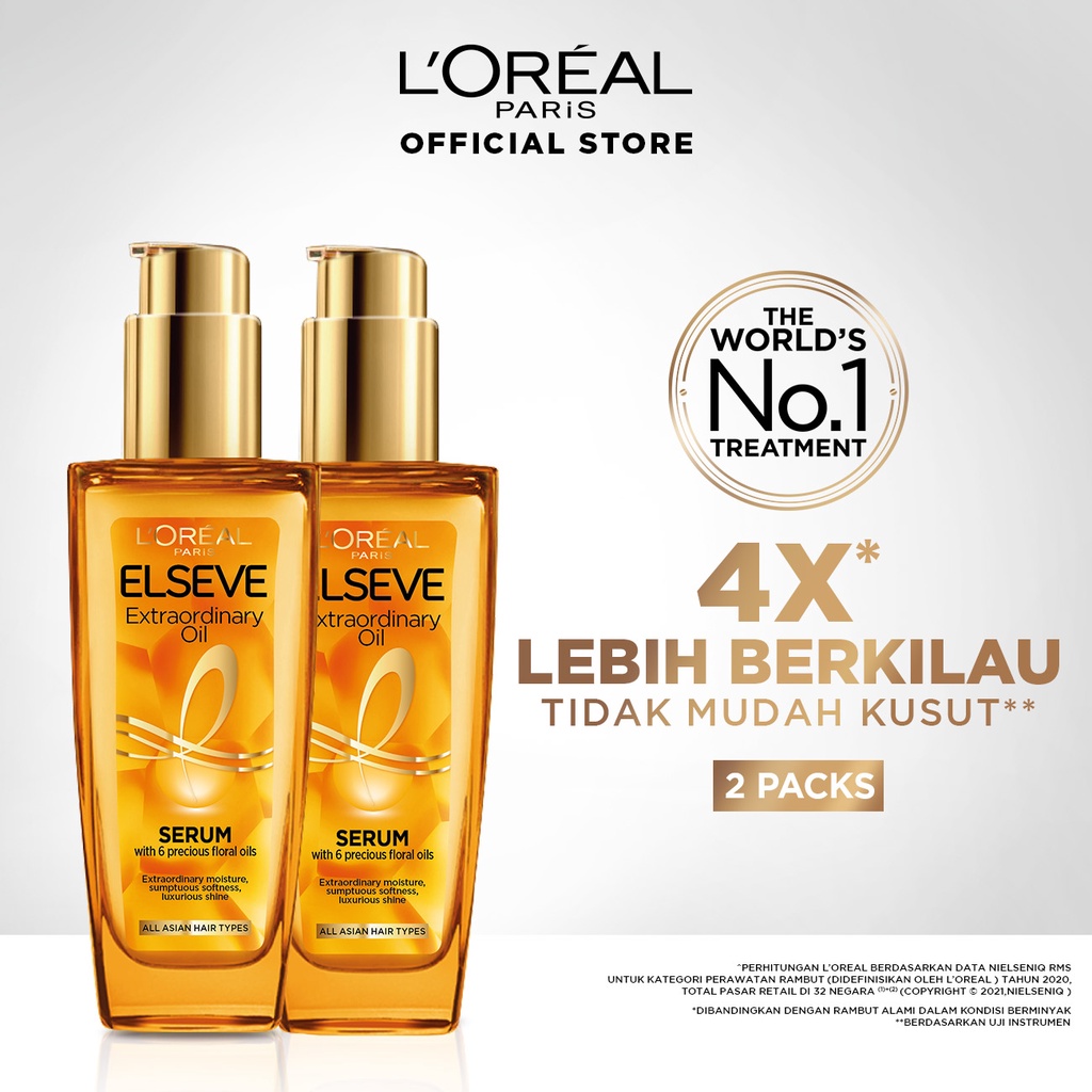 Jual L'Oreal Paris Elseve Extraordinary Oil Gold Hair Treatment Serum 100mlx2Pcs Perawatan