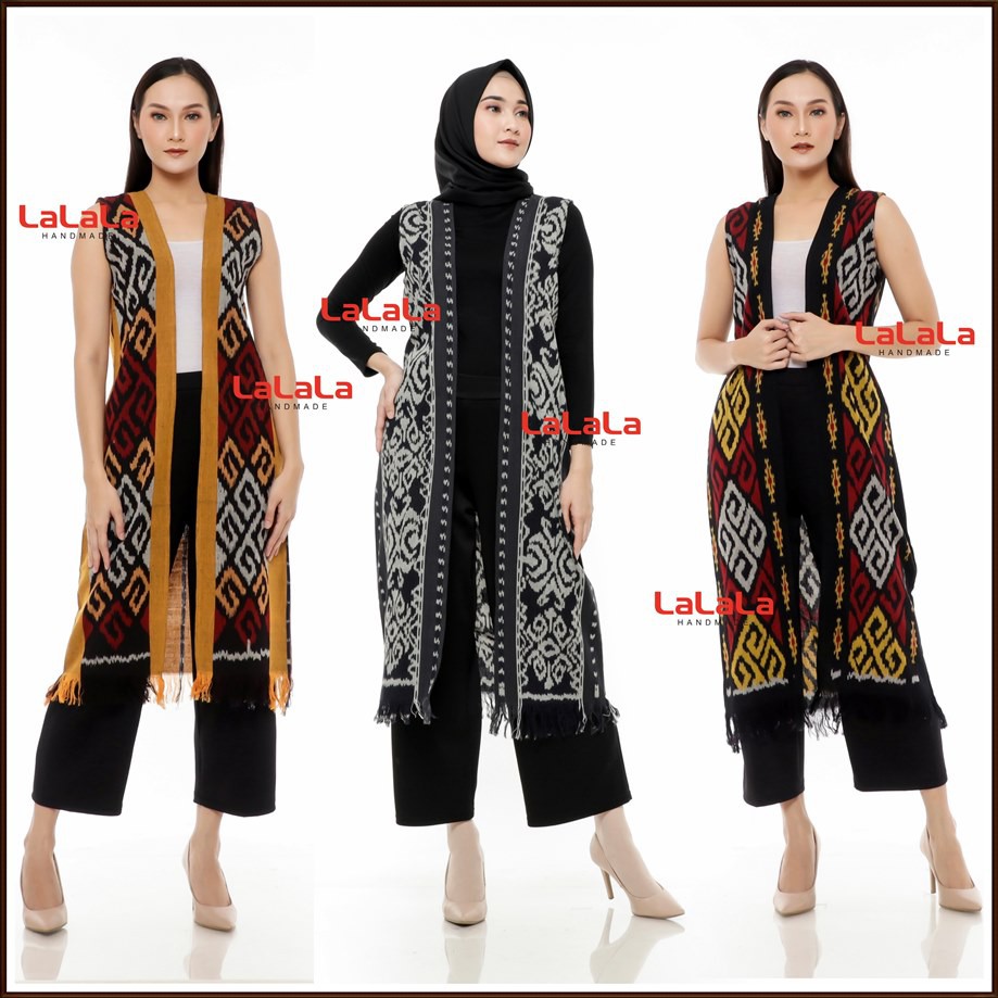 Outfit Long Outer Cardigan Tenun Etnik Baju Kerja Wanita Kantor